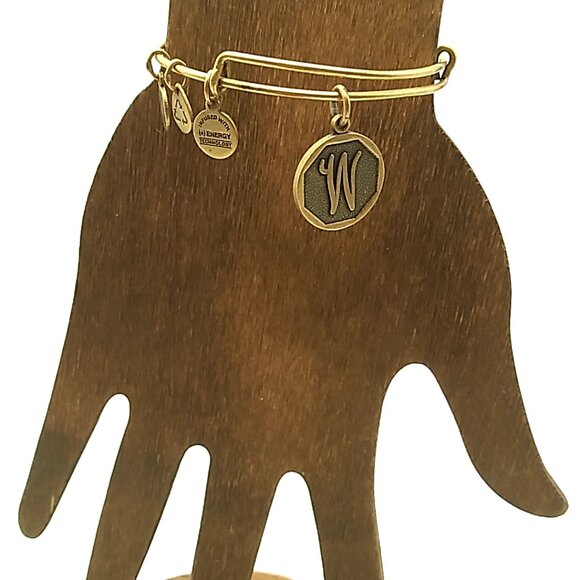 Alex and Ani Initial 'W' Charm Bangle Bracelet Rafaelian Gold Finish Expandable - Picture 2 of 11